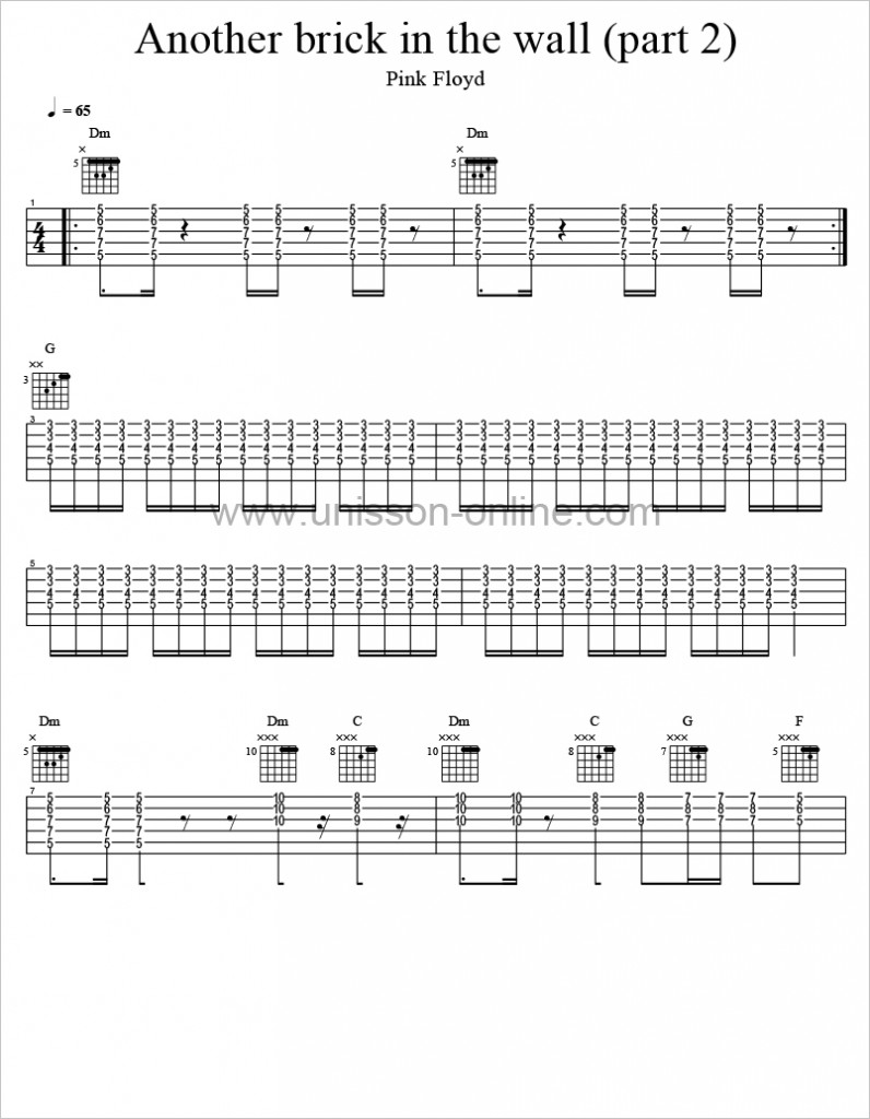 Another brick in the wall Tab Guitar Pro - Pink Floyd - UNISSON ONLINE