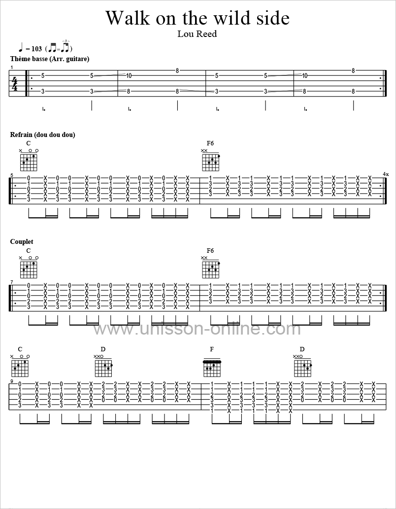 Walk On The Wild Side Traduction Walk on the wild side Tab Guitar Pro - Lou Reed - UNISSON ONLINE