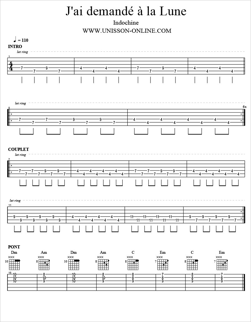 Jai-demande-a-la-lune-Indochine-Tab Guitar Pro