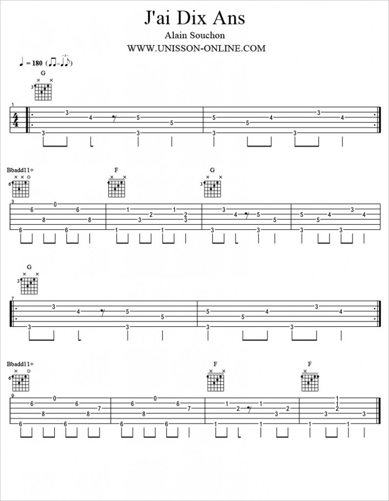 J'ai dix ans Tab Guitar Pro Alain Souchon UNISSON ONLINE